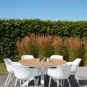 Maranello tuinset in wit aluminium en polywood tafelblad met 6 Almeria tuinstoelen